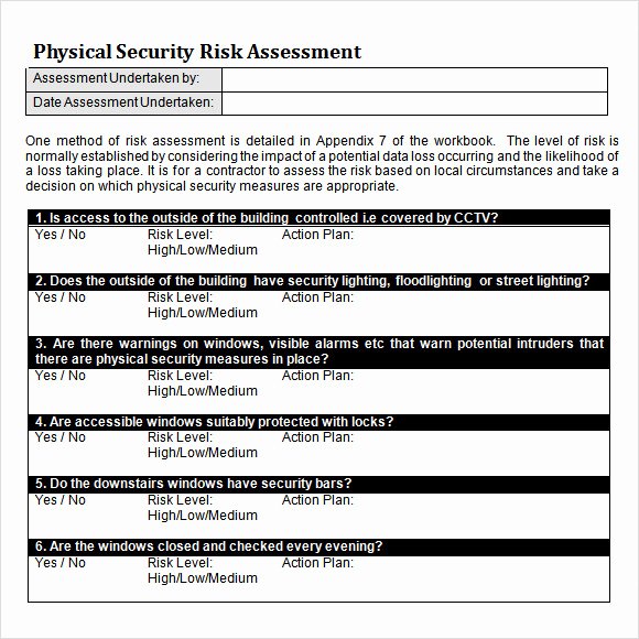 Physical Security Inspection Checklist Unique 10 Sample Security Risk assessment Templates – Pdf Word