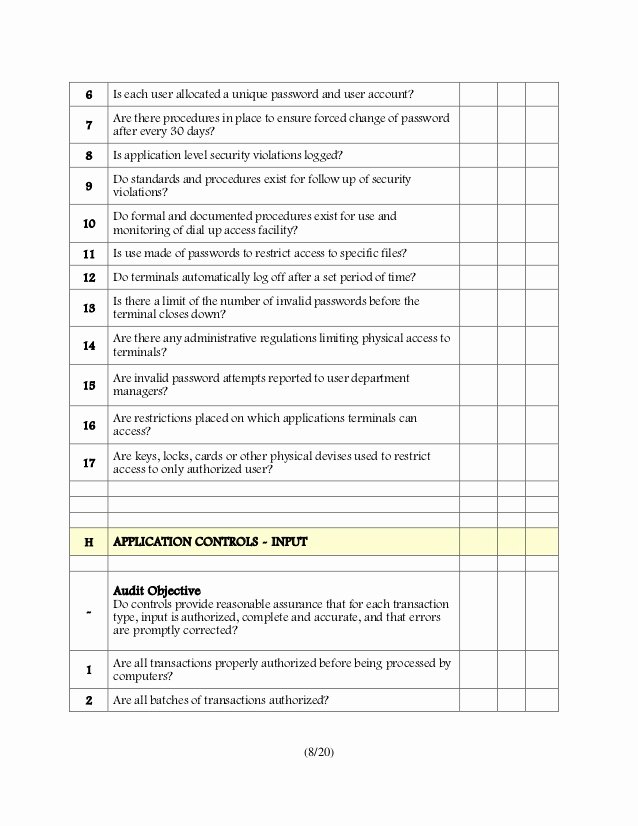 Physical Security Survey Checklist Elegant Audit Checklist for Information Systems