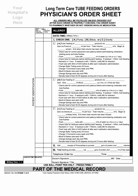 Physician order forms Templates Beautiful Long Term Care Tube Fe order Trackereding orders