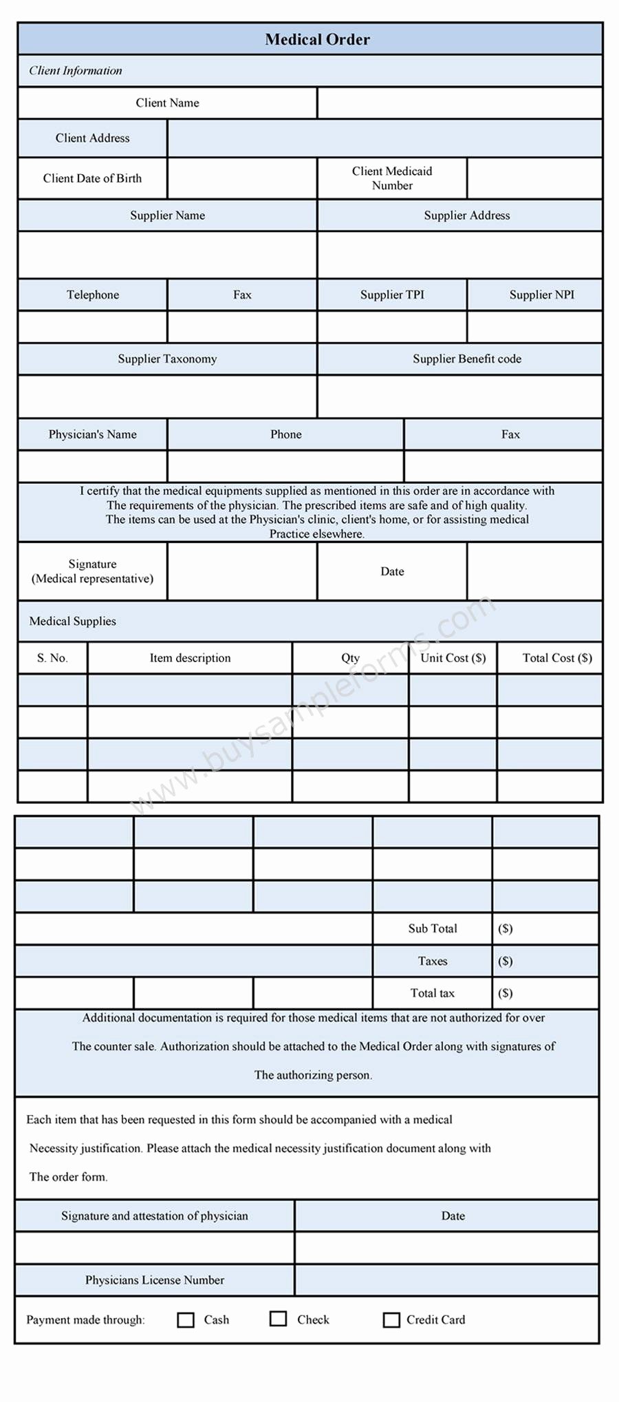 Physician order forms Templates Fresh Medical order form