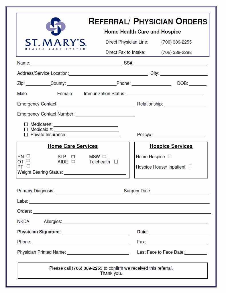 Physician order forms Templates Fresh Referral forms St Mary S Hospital and Health Care System