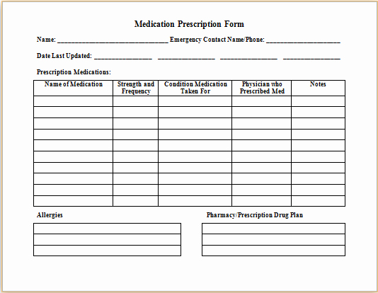 Physician order forms Templates Inspirational Ms Word Medication Prescription form Template