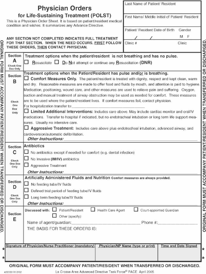 Physician order forms Templates Lovely Wisconsin S Physician orders for Life Sustaining Treatment