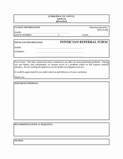 Physician Referral form Template Awesome Referral form From Chiropractor to Physician