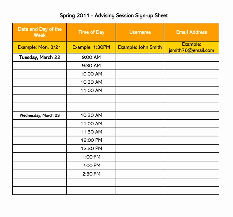 Picnic Sign Up Sheet Template Beautiful 26 Free Sign Up Sheet Templates Excel &amp; Word