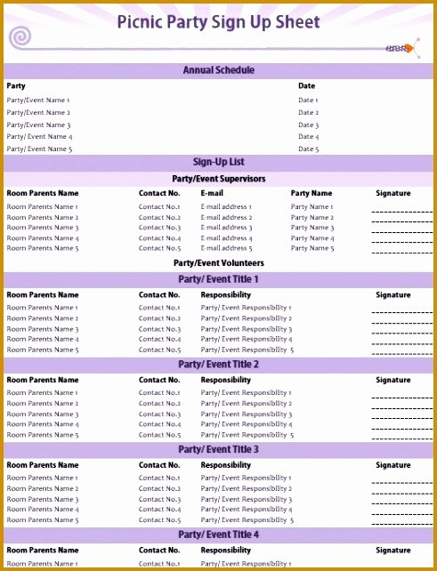 Picnic Sign Up Sheet Template Beautiful 5 Party Schedule Sample