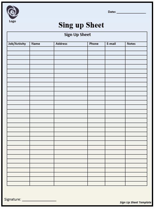 Picnic Sign Up Sheet Template Fresh 9 Free Sample Picnic Party Sign Up Sheet Templates