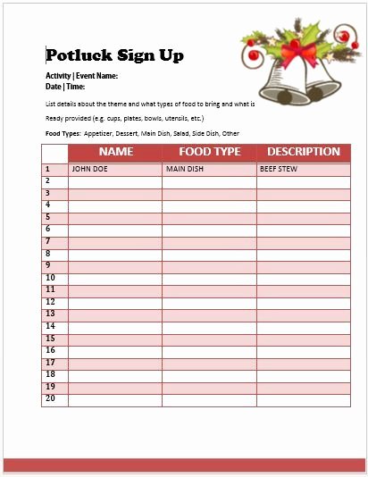 Picnic Sign Up Sheet Template Lovely Pot Luck Sign Up Sheet Template