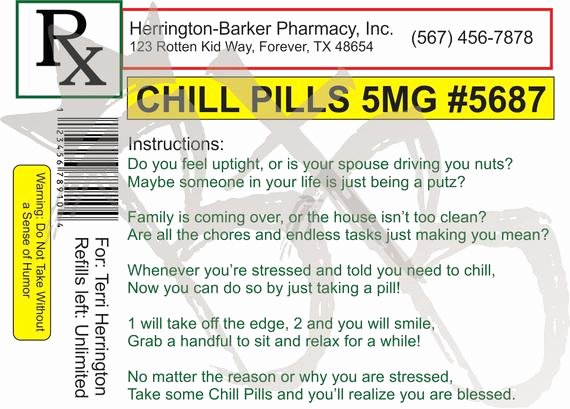 Pill Bottle Label Template Fresh Free Printable Chill Pills Label