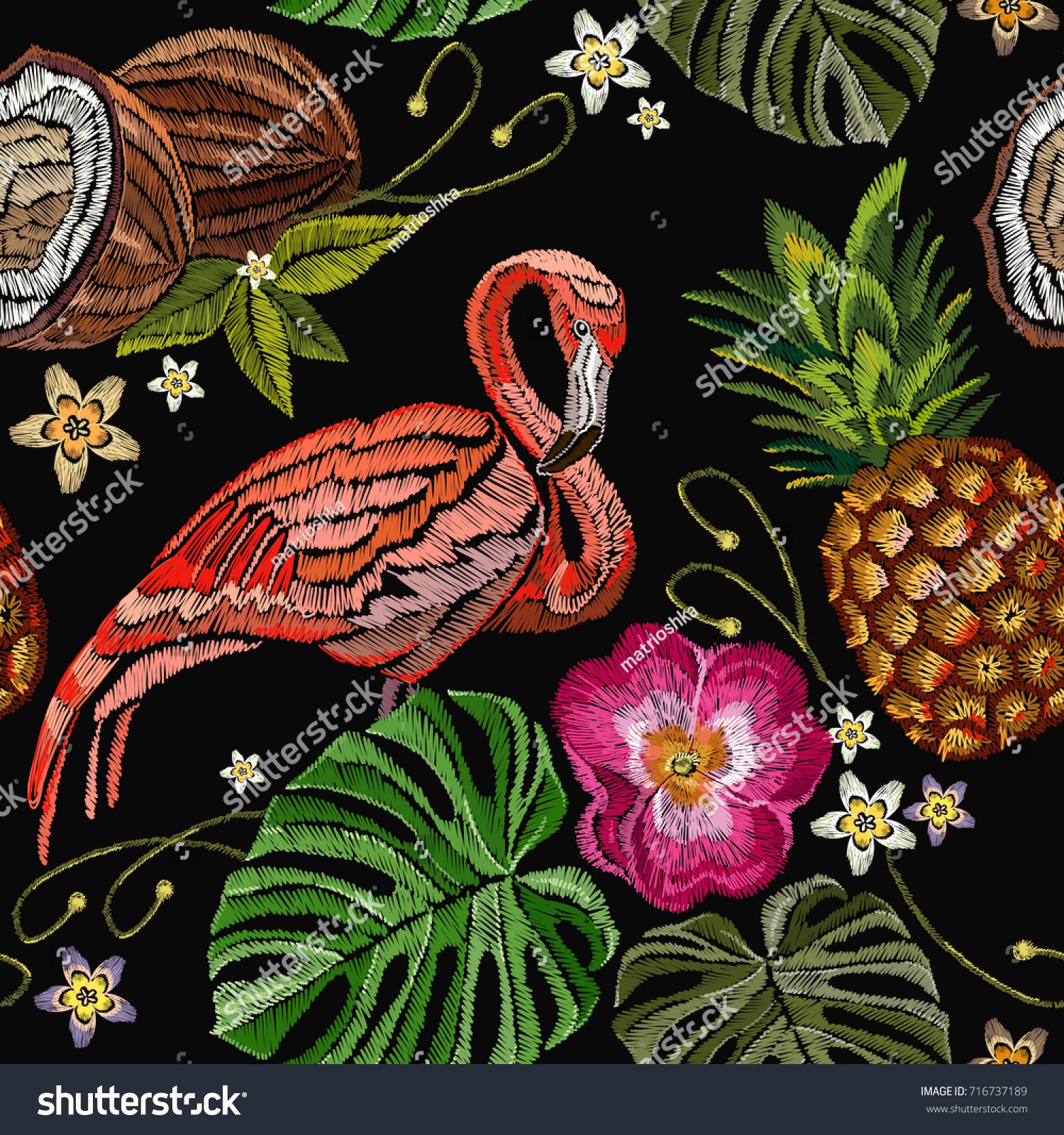 Pineapple Leaves Template Beautiful Embroidery Flamingo Palm Tree Leaves Pineapple Stock