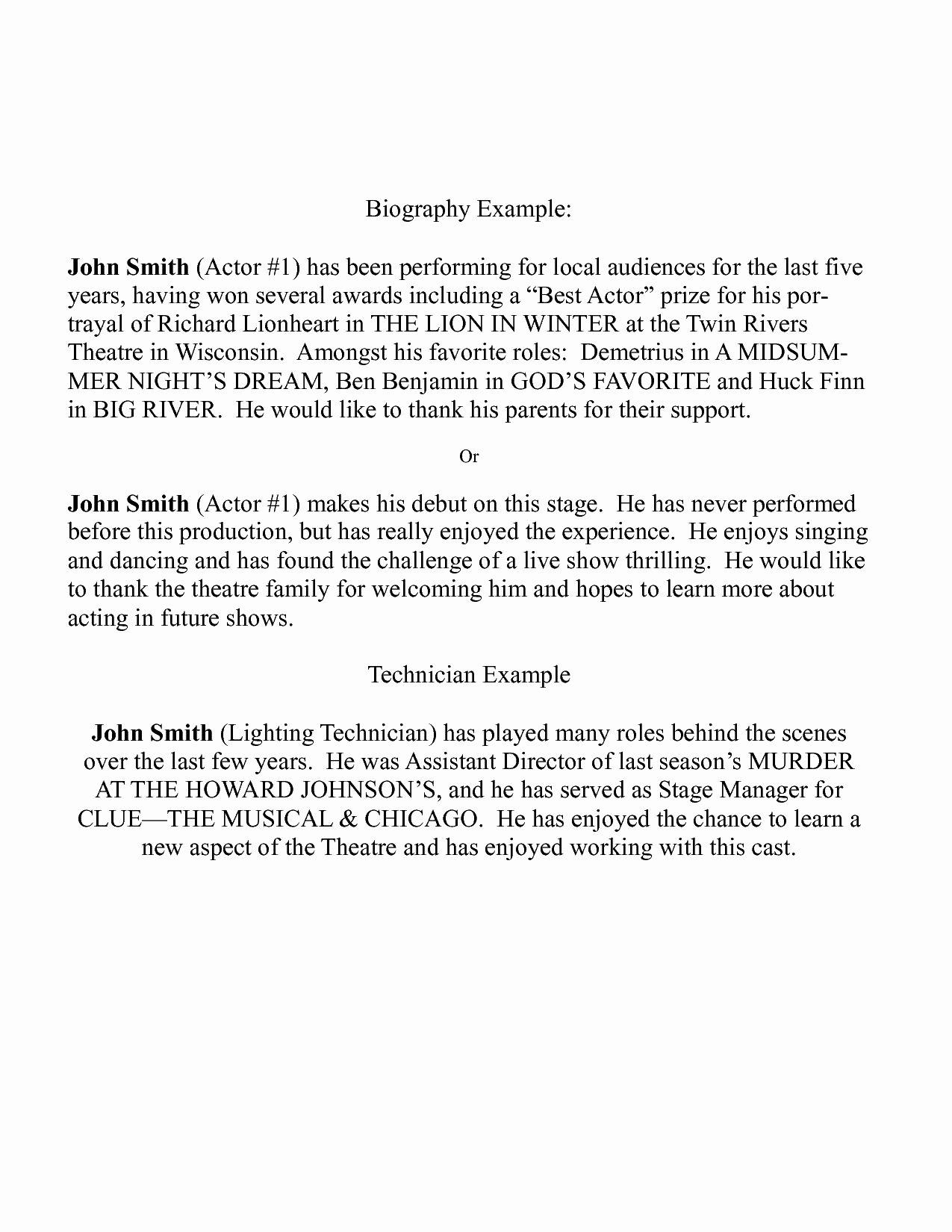 Playbill Bio Template Fresh Actors Bio Template Erieairfair