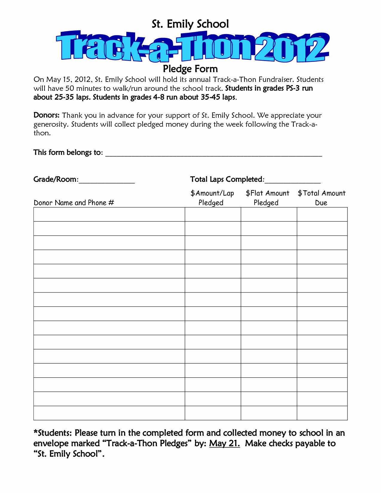 Pledge Card Template Word Elegant Walkathon Pledge form Template Invitation Templates