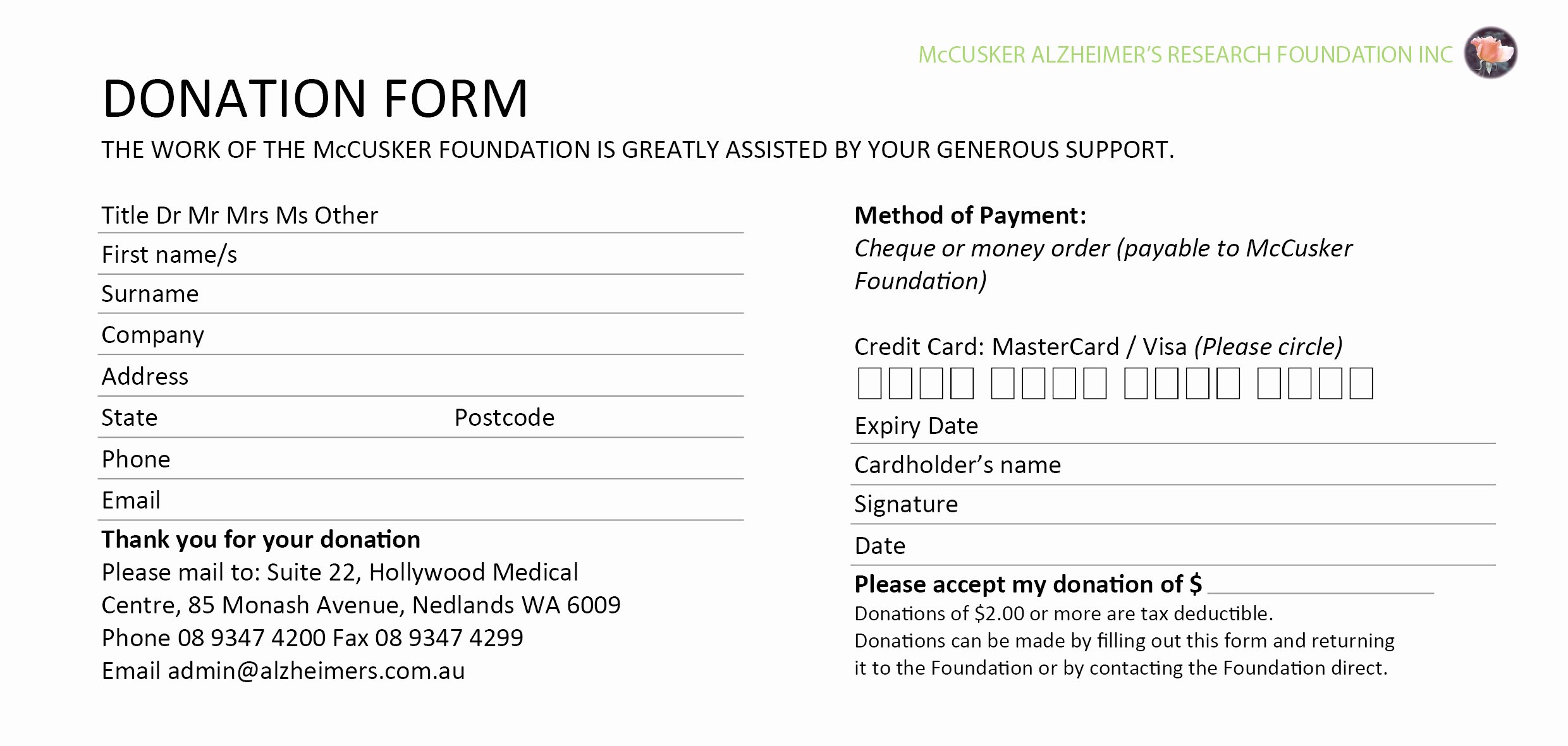 Pledge Card Template Word Fresh 6 Donation form Templates Excel Pdf formats