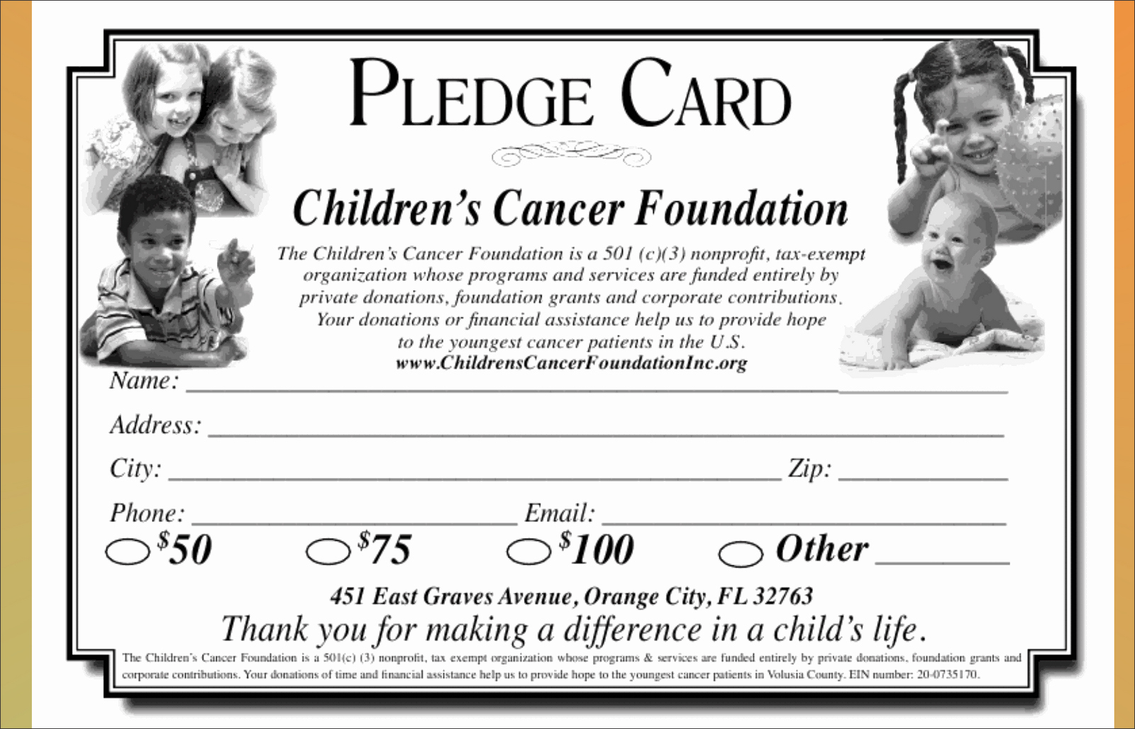 Pledge Card Template Word Fresh Childhood Cancer Foundation Inc Pledge Card for 2011