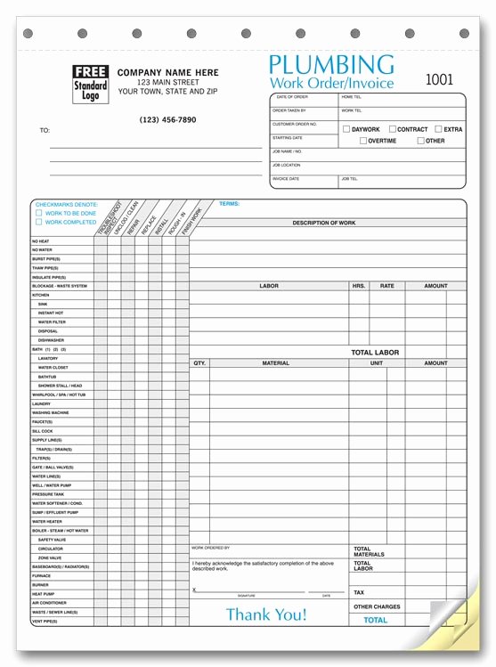 Plumbers Report Template Awesome 6540 A K A 6540 3 Plumbing Invoice with Checklist