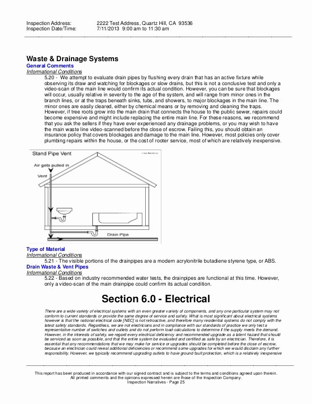 Plumbers Report Template Beautiful Sample Home Inspection Report