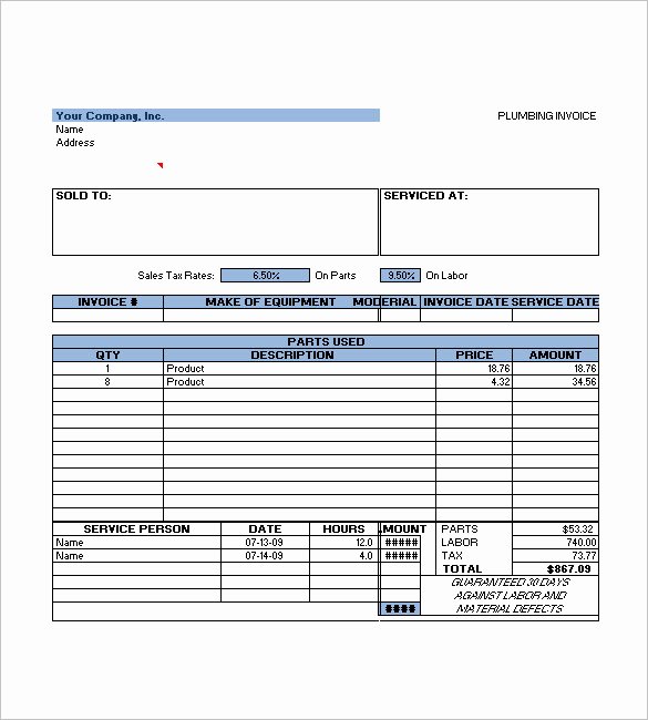 Plumbers Report Template Elegant Plumbing Invoice Template 8 Free Word Excel Pdf