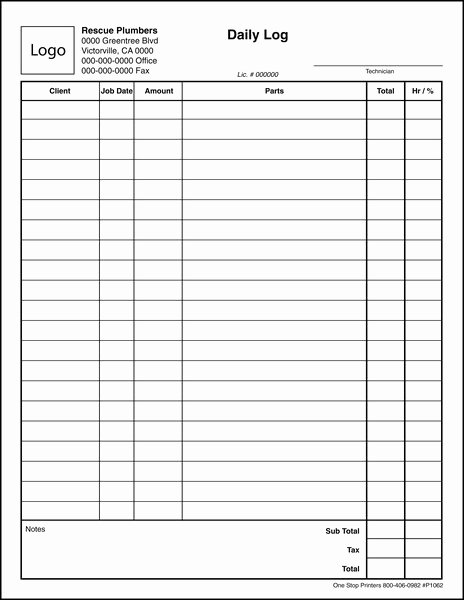 Plumbers Report Template Lovely Plumbing Daily Log