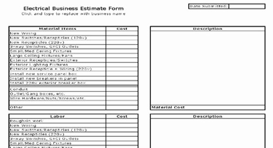 Plumbing Estimate Template Elegant Electrical Business Estimate Sheet