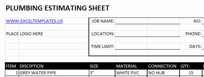 Plumbing Estimate Template Inspirational Construction Excel Templates Plumbing Estimating Sheets