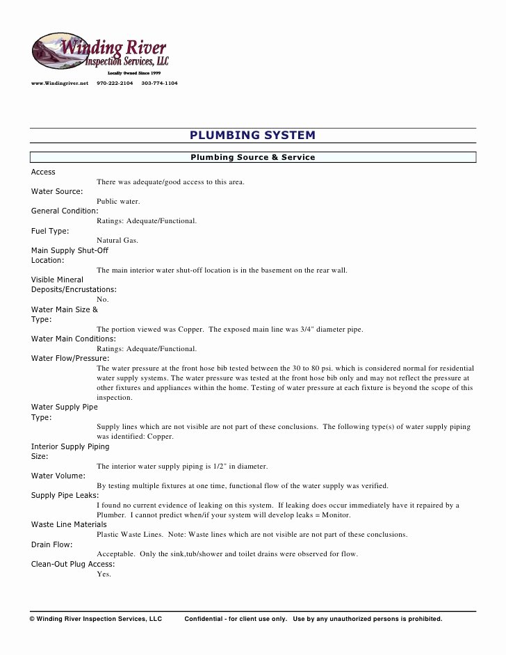 Plumbing Inspection Report Template Fresh Sample Residential Inspection Report