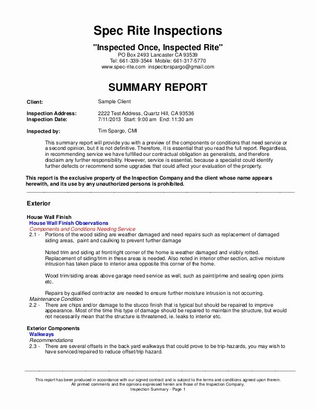 Plumbing Inspection Report Template Inspirational Sample Home Inspection Report