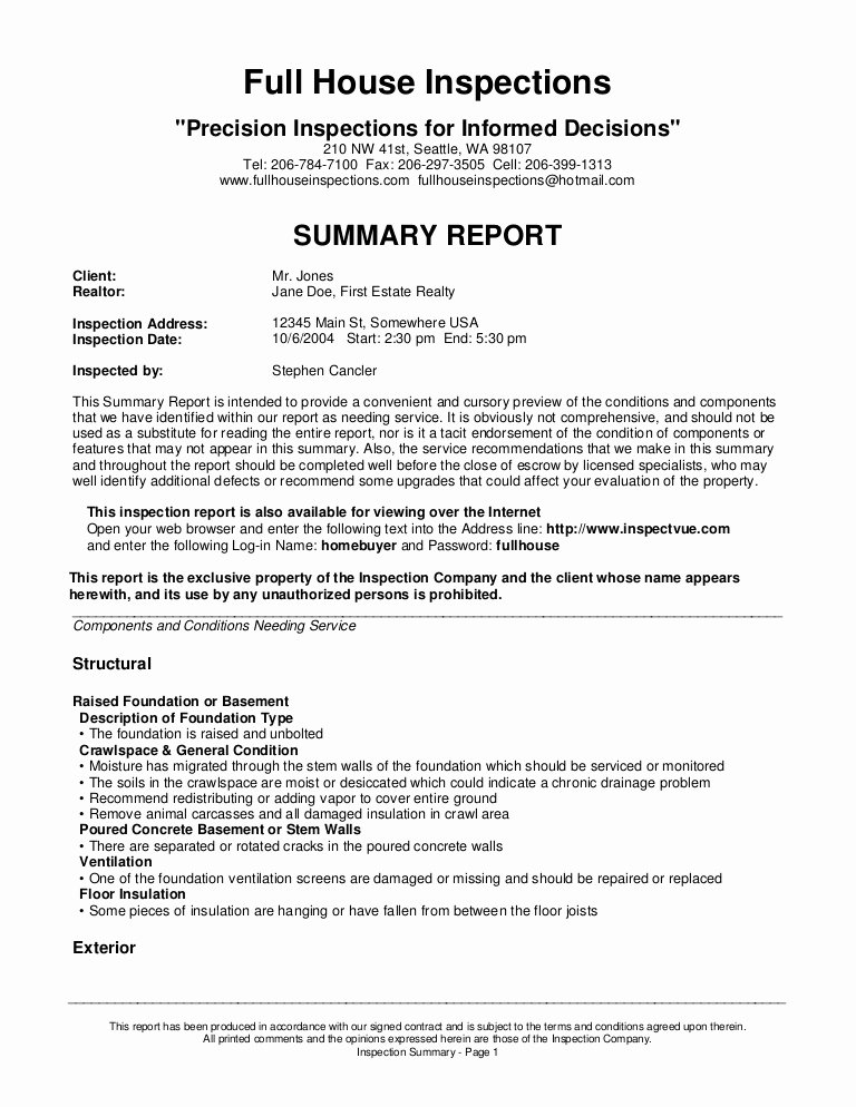 Plumbing Inspection Report Template Unique Full House Inspections Sample Report