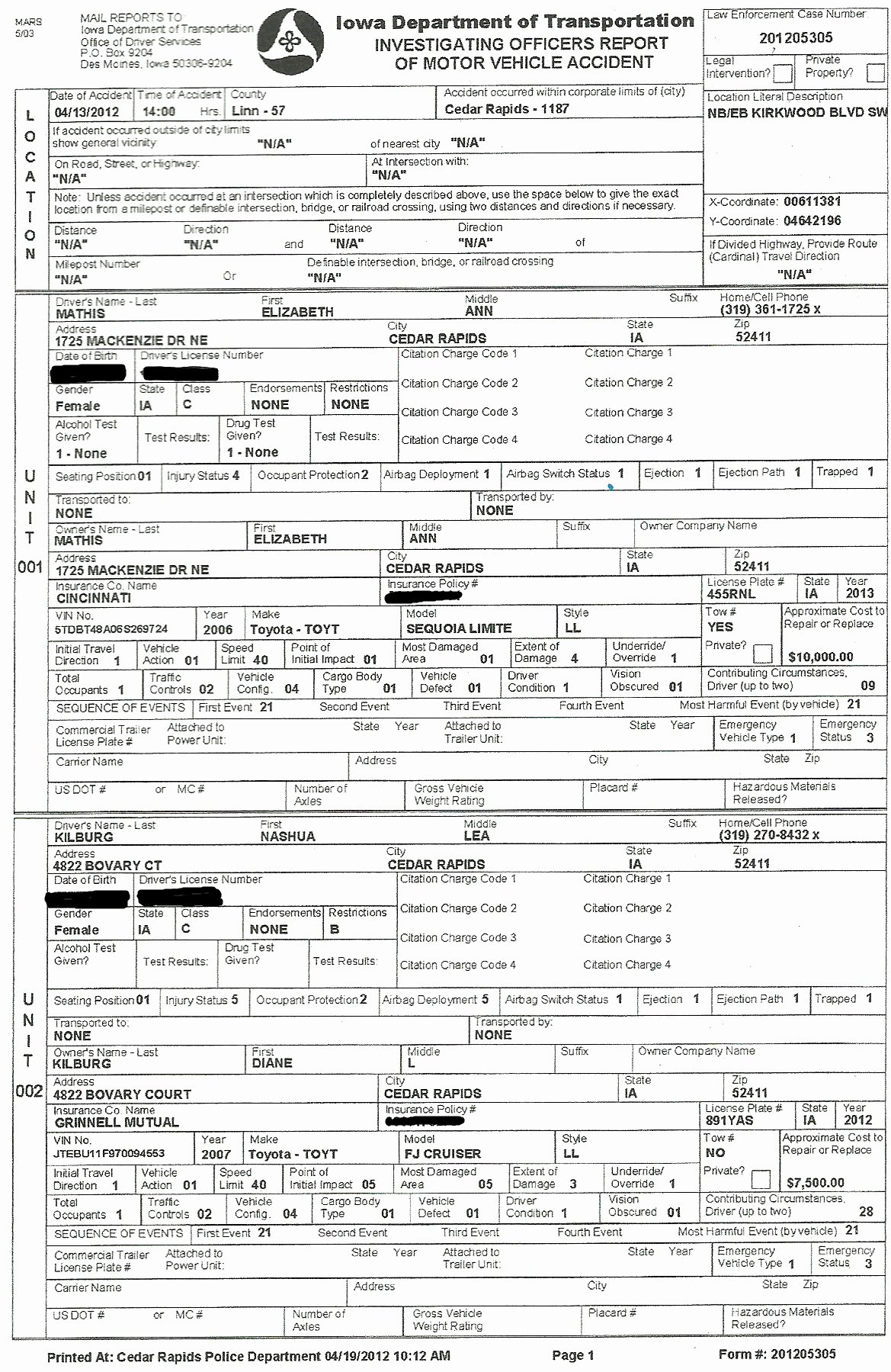 Police Accident Report form Awesome Cedar Rapids Downtown District’s Second State Senator Liz