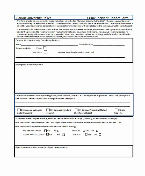 Police Accident Report form Lovely Incident Report form Example