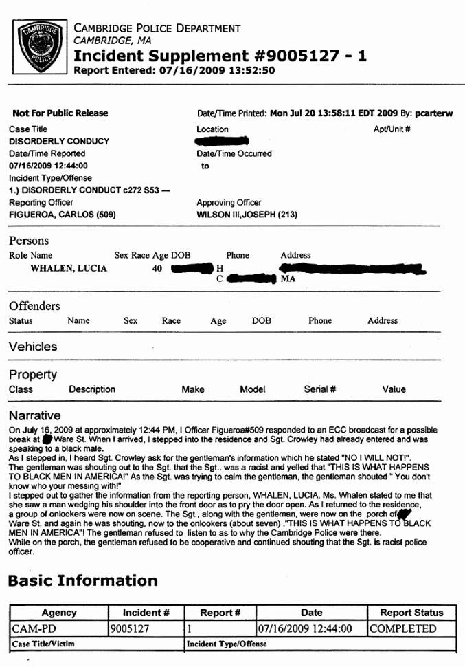 Police Report Samples Elegant Henry Louis Gates Jr Police Report