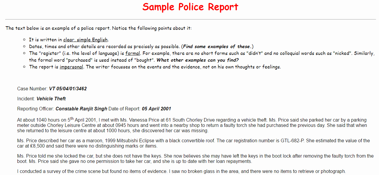 Police Report Samples Fresh top 4 Samples Police Report Templates Word Templates