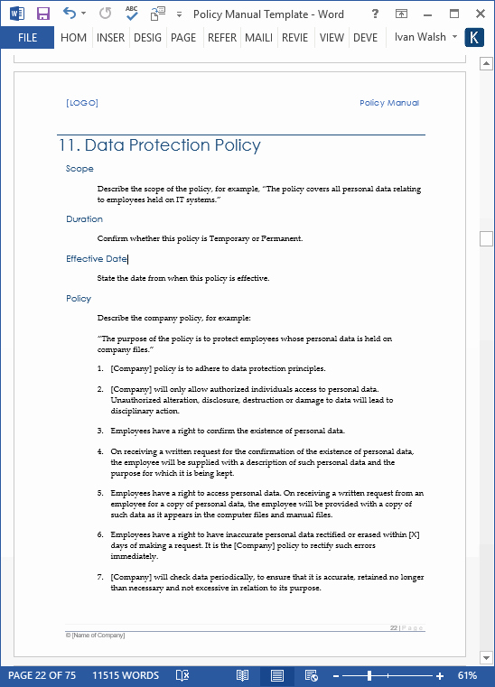 Policy and Procedure Manual Template Free Download Awesome Policy Manual Templates Ms Word Excel