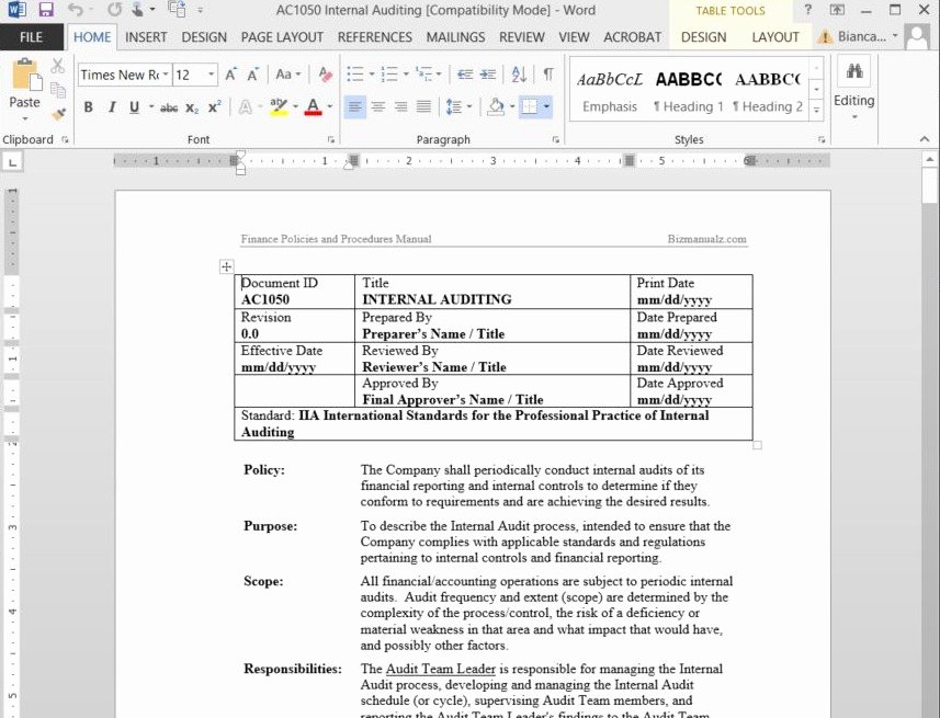 Policy and Procedure Manual Template Free Download Fresh Policy and Procedure Template Microsoft Word