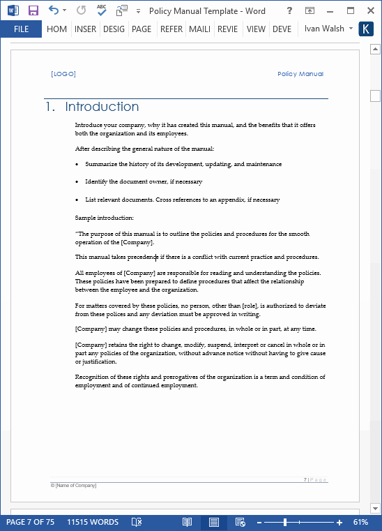 Policy and Procedure Manual Template Free Download Inspirational Download Policy &amp; Procedures Manual Templates Ms Word 68