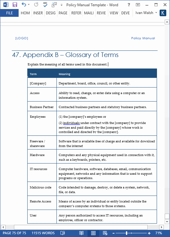 Policy and Procedure Manual Template Free Download Unique Policy Manual Templates Ms Word Excel