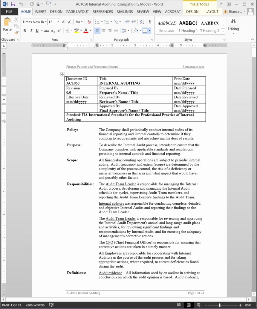 Policy and Procedure Template Beautiful Finance Policies Procedures Manual Template