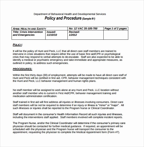Policy and Procedure Template Free Unique Policies and Procedures Template