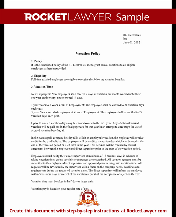 Policy Letter Template Inspirational Vacation Policy Template with Sample