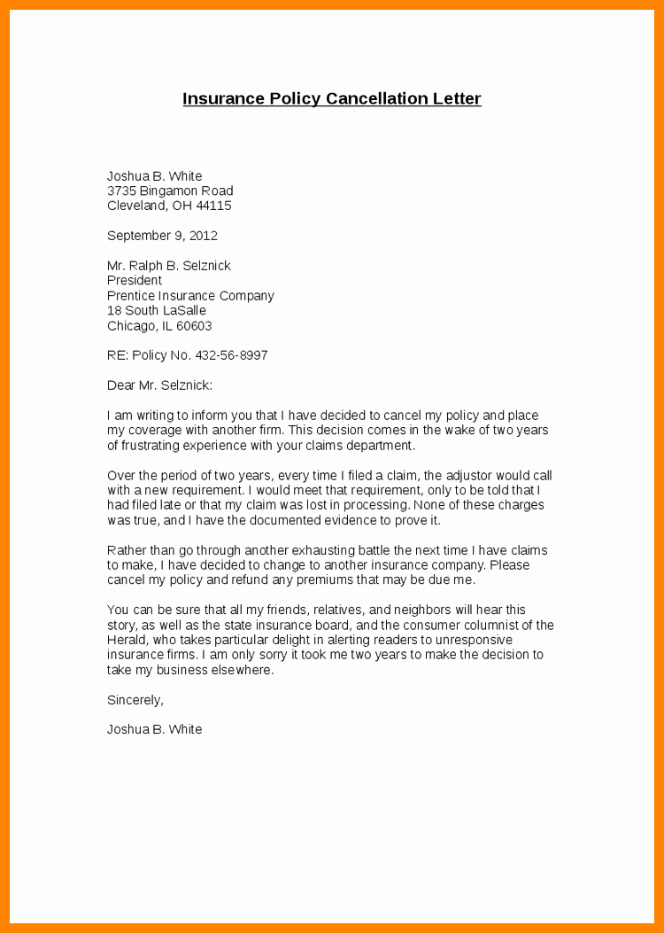 Policy Letter Template New Cancellation Insurance Policy