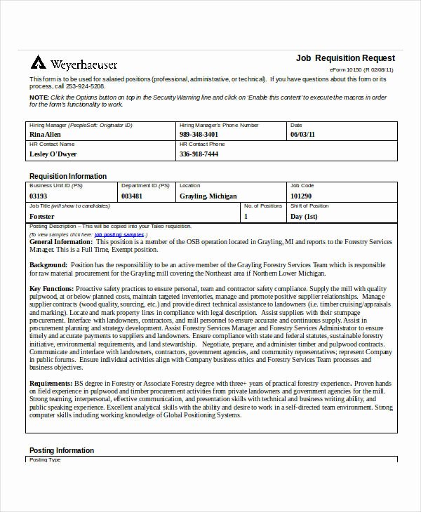 Position Requisition form Elegant 32 Requisition forms In Doc