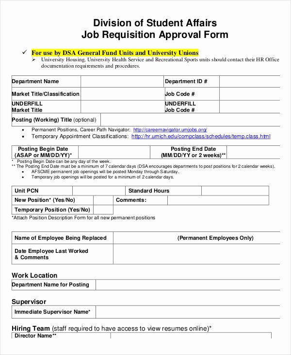 Position Requisition form Inspirational 11 Job Requisition form Sample Free Sample Example