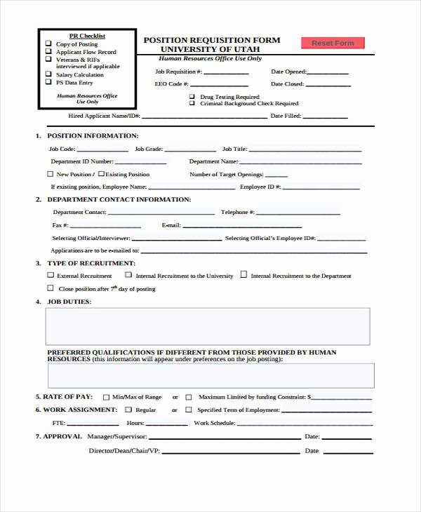 Position Requisition form Inspirational Sample Hr forms