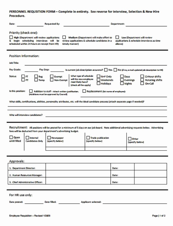 Position Requisition form Luxury 8 Personnel Requisition form Templates Pdf