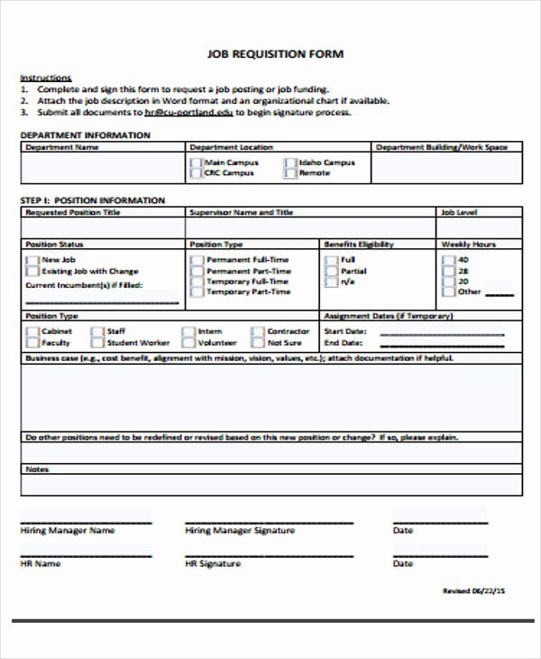 Position Requisition form Template Inspirational 40 Sample Requisition form In Pdf