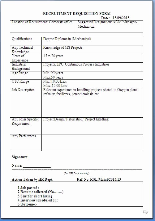 Position Requisition form Template Inspirational Recruitment Requisition form Sample Template