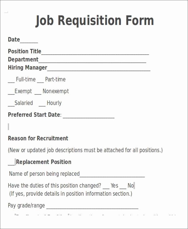 Position Requisition form Template Luxury Requisition form In Doc