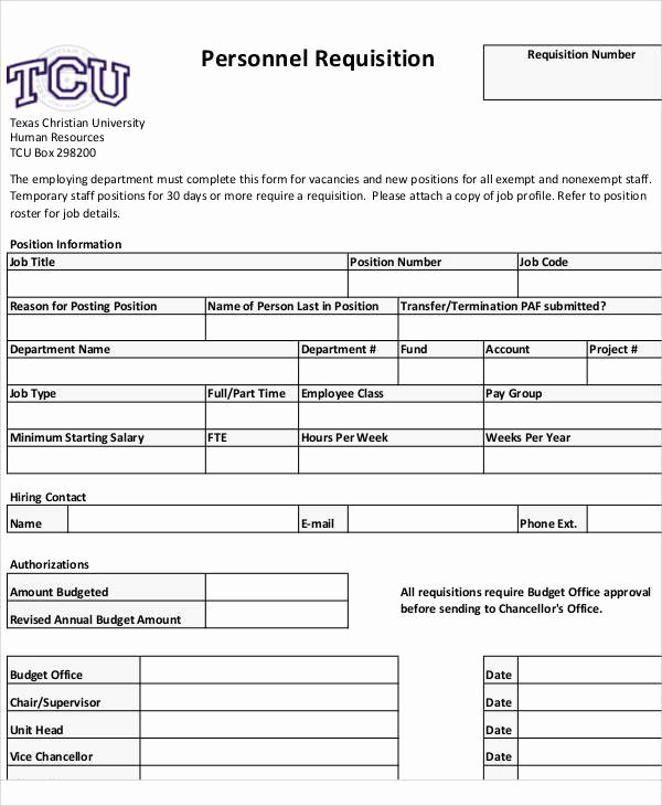 Position Requisition form Unique Requisition form Example