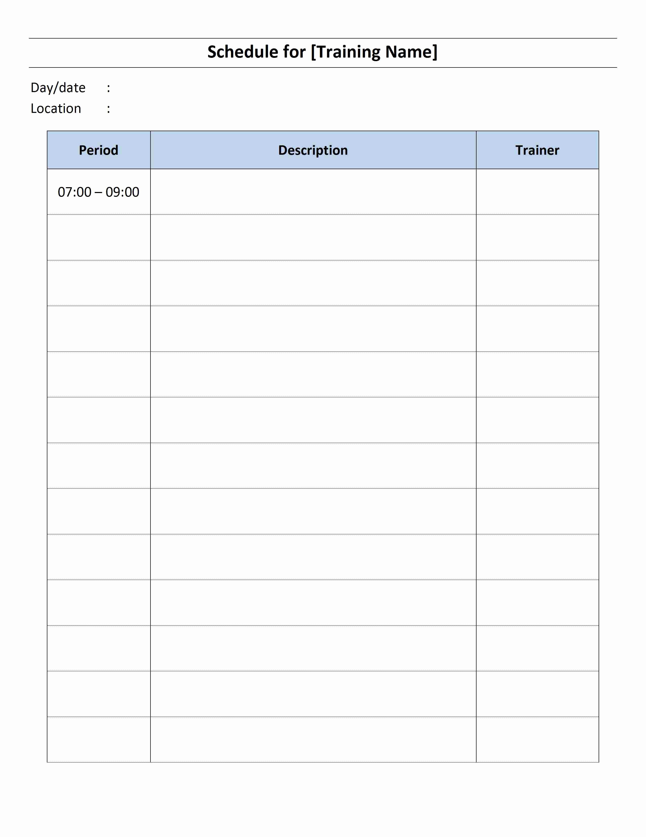 Practice Schedule Template Fresh Training Schedule