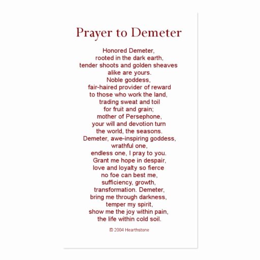 Prayer Card Template Free Fresh Demeter Prayer Card Double Sided Standard Business Cards