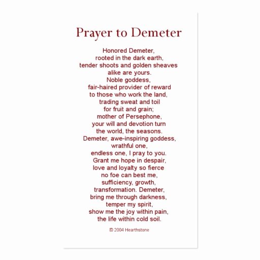 Prayer Card Template Free Fresh Demeter Prayer Card Double Sided Standard Business Cards